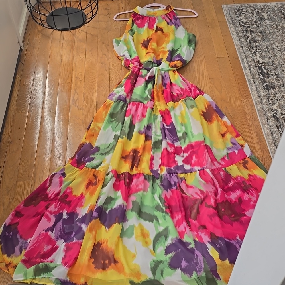 DONNA RICCO BRAND WOMENS MULTI-COLORED LINED SLEEVELESS SUMMER DRESS SIZE MEDIUM